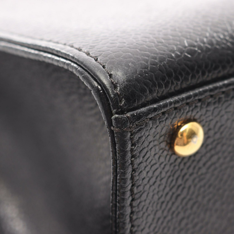 香奈兒 COCO 標誌手提鏈條單背包，小牛皮，黑色，二手，金色五金，女士 CC-7