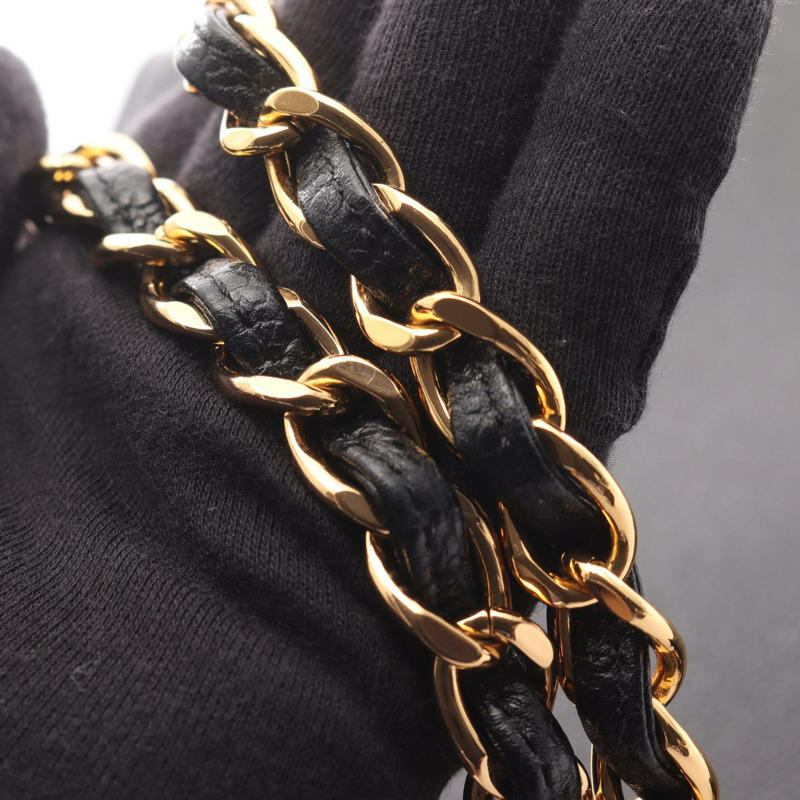 香奈兒 COCO 標誌手提鏈條單背包，小牛皮，黑色，二手，金色五金，女士 CC-8