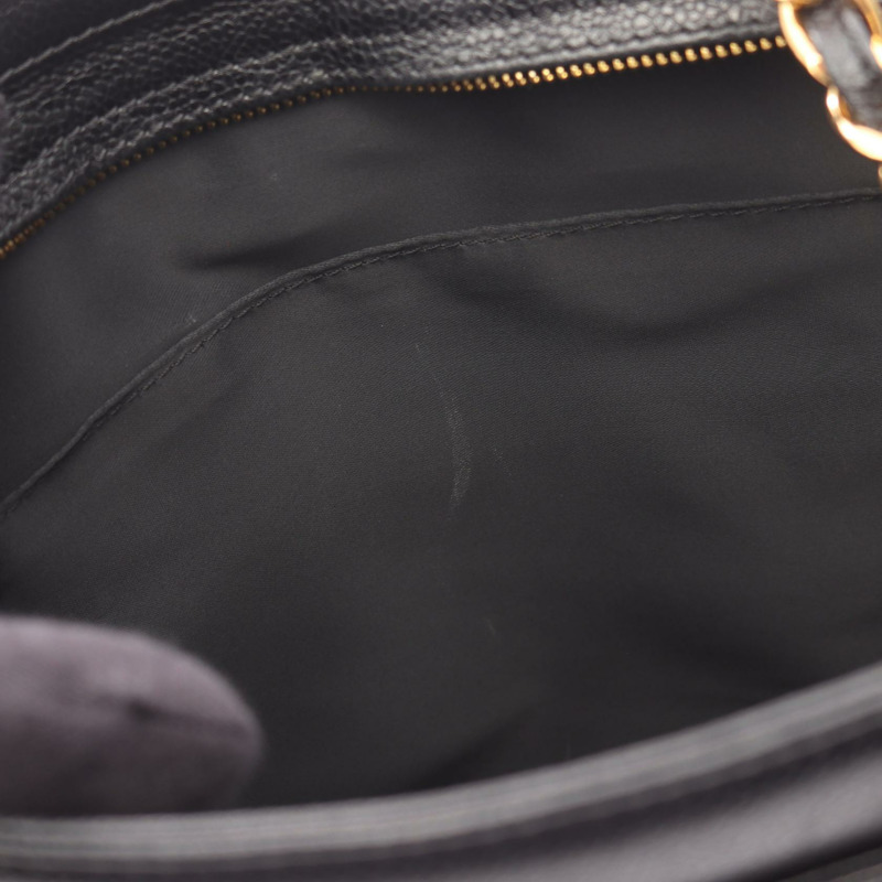 香奈兒 COCO 標誌手提鏈條單背包，小牛皮，黑色，二手，金色五金，女士 CC-9