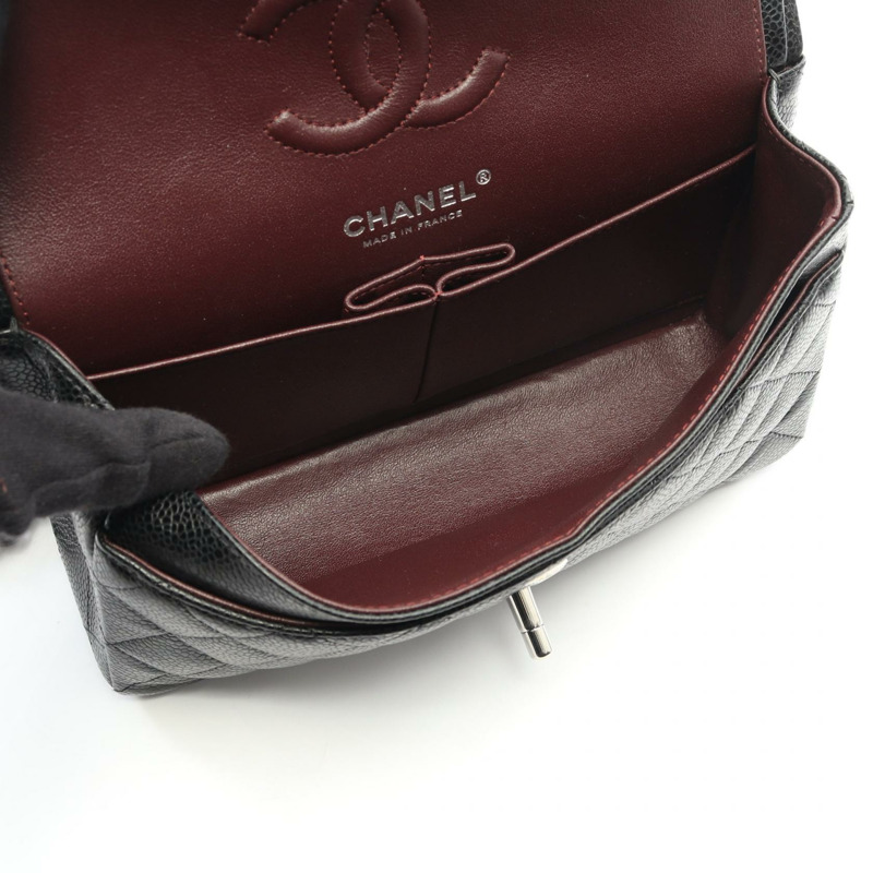 香奈兒 (CHANEL) Matelasse W 翻蓋鏈條單背包 A01113 小牛皮 黑色 二手 SHW CC-2