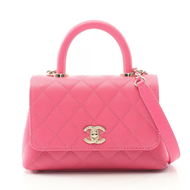 香奈兒 Coco XXS 頂部手柄鏈條單肩背包 AS2215 皮革 粉紅色 金色五金 二手-0
