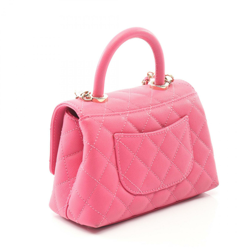 香奈兒 Coco XXS 頂部手柄鏈條單肩背包 AS2215 皮革 粉紅色 金色五金 二手-1