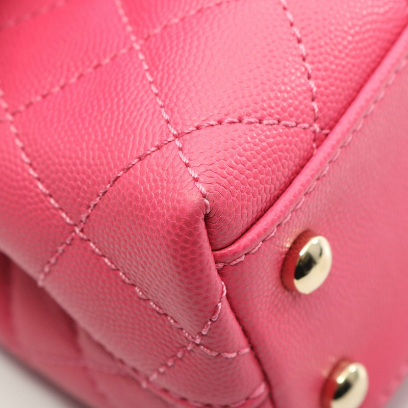 香奈兒 Coco XXS 頂部手柄鏈條單肩背包 AS2215 皮革 粉紅色 金色五金 二手-5