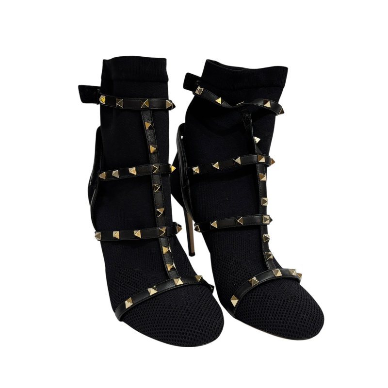 【美收精品】VALENTINO 金色毛釘黑部細根鞋 4-559-1