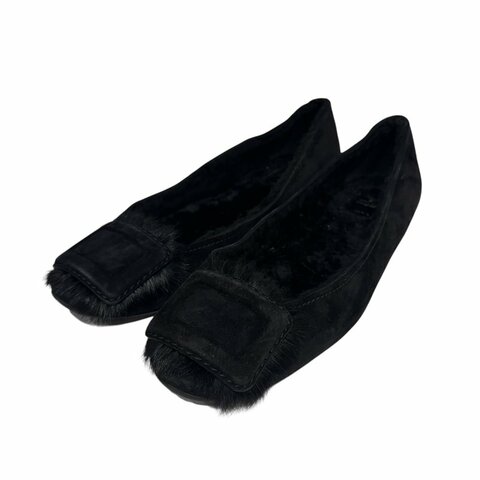 【美收精品】ROGER VIVIER 黑色毛毛平底鞋 4-560