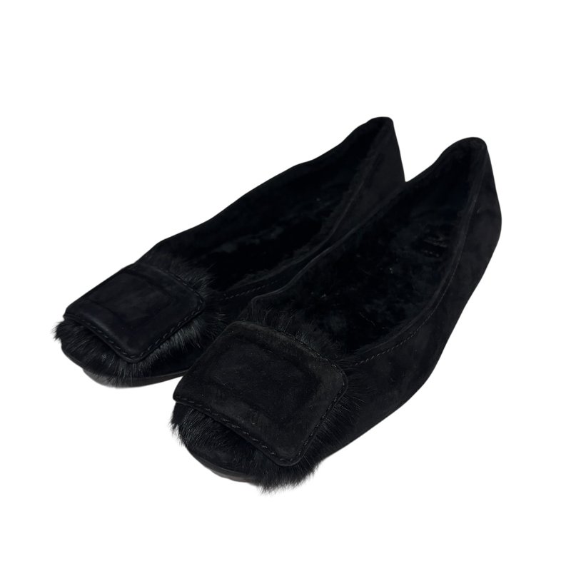 【美收精品】ROGER VIVIER 黑色毛毛平底鞋 4-560-0