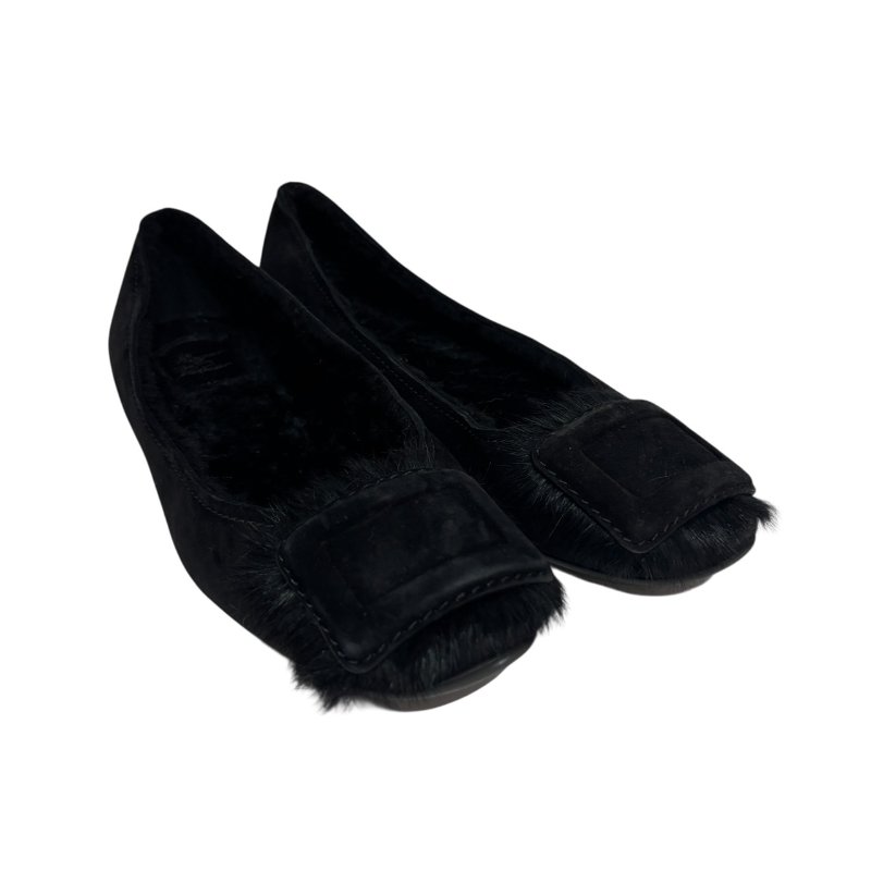 【美收精品】ROGER VIVIER 黑色毛毛平底鞋 4-560-1