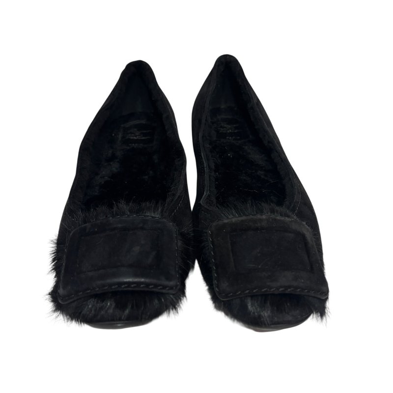 【美收精品】ROGER VIVIER 黑色毛毛平底鞋 4-560-2