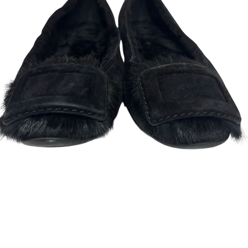 【美收精品】ROGER VIVIER 黑色毛毛平底鞋 4-560-4
