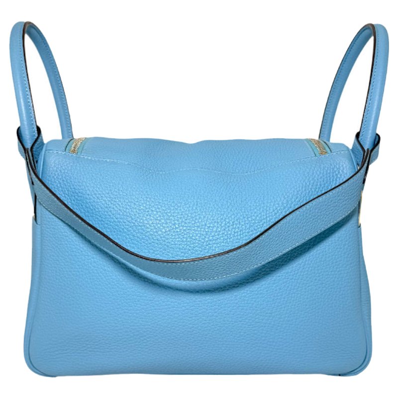【3038】愛馬仕 Hermès Lindy 30 糖果藍手提包 銀扣 TC皮-1