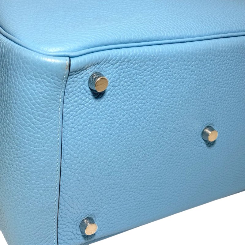 【3038】愛馬仕 Hermès Lindy 30 糖果藍手提包 銀扣 TC皮-6