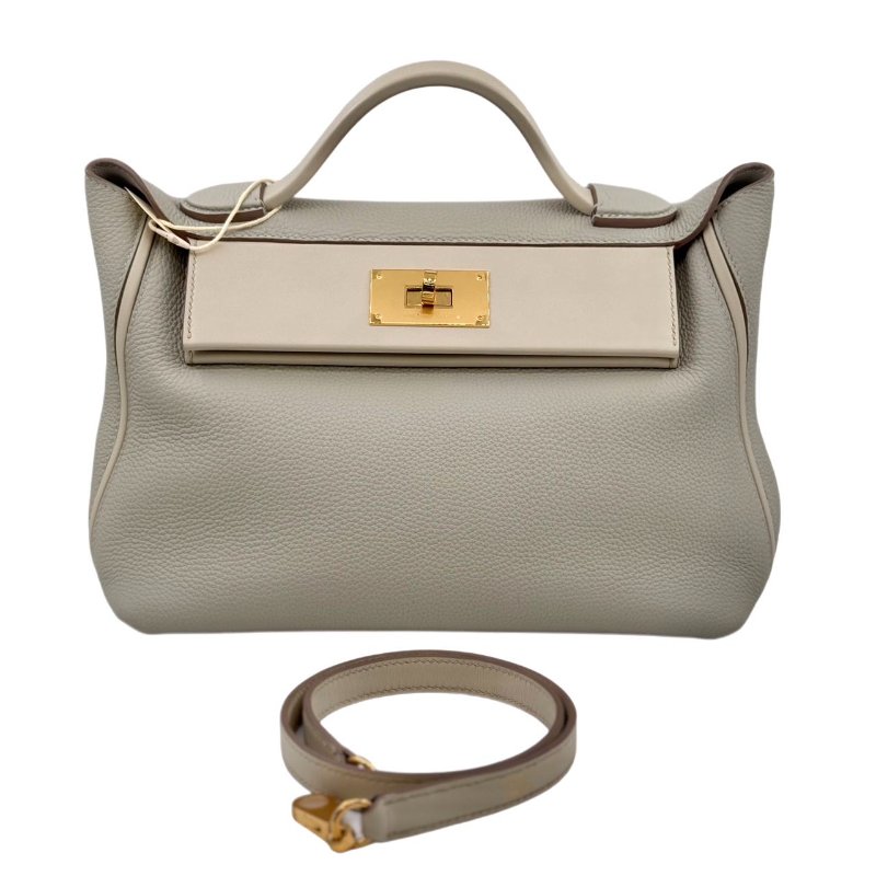 ［3260］愛馬仕 Hermès 2424 冰川白 手提包 TOGO 小號  金扣-0