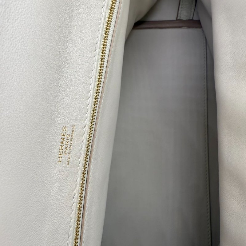 ［3260］愛馬仕 Hermès 2424 冰川白 手提包 TOGO 小號  金扣-15