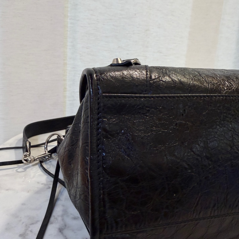 Balenciaga 黑復刻羊皮銀釦手提斜背中號機車包-6
