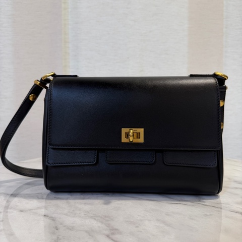 Balenciaga 黑牛皮霧金釦Bel Air XS肩斜背包