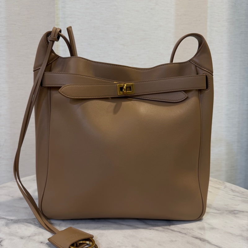 Balenciaga 奶茶色牛皮霧金釦直立式斜背包-0