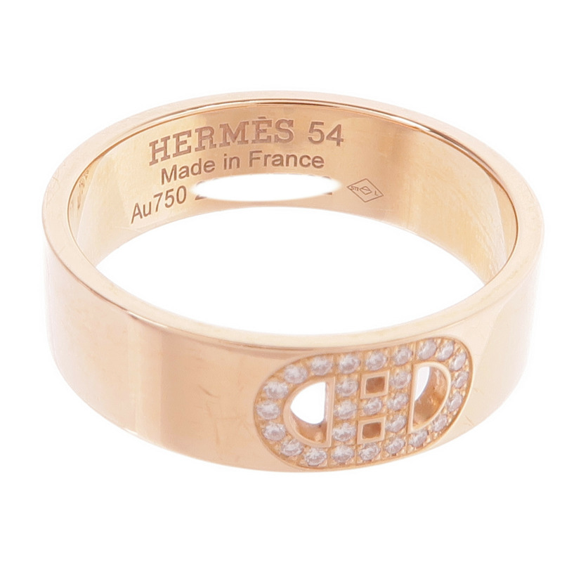 HERMES 18K玫瑰金H d'Ancre Ring鑽石戒指Hermes#54/US#6.75-4