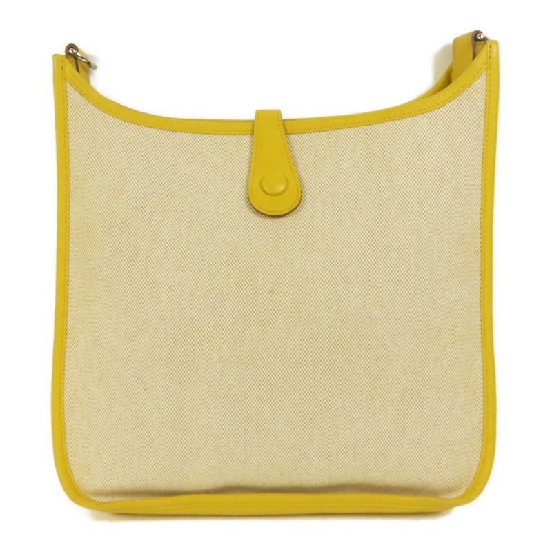 HERMES 帆布/皮革Evelyne PM銀扣肩背袋Soleil-1