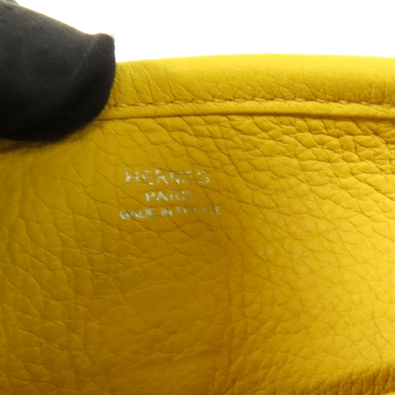 HERMES 帆布/皮革Evelyne PM銀扣肩背袋Soleil-8