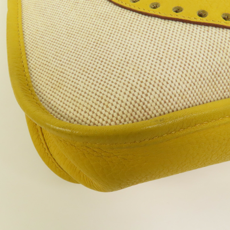 HERMES 帆布/皮革Evelyne PM銀扣肩背袋Soleil-10