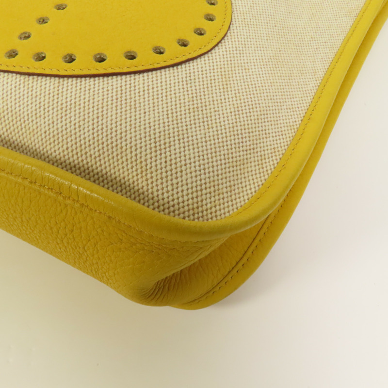 HERMES 帆布/皮革Evelyne PM銀扣肩背袋Soleil-11