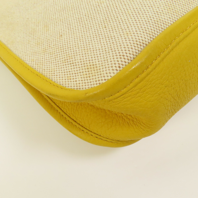 HERMES 帆布/皮革Evelyne PM銀扣肩背袋Soleil-12