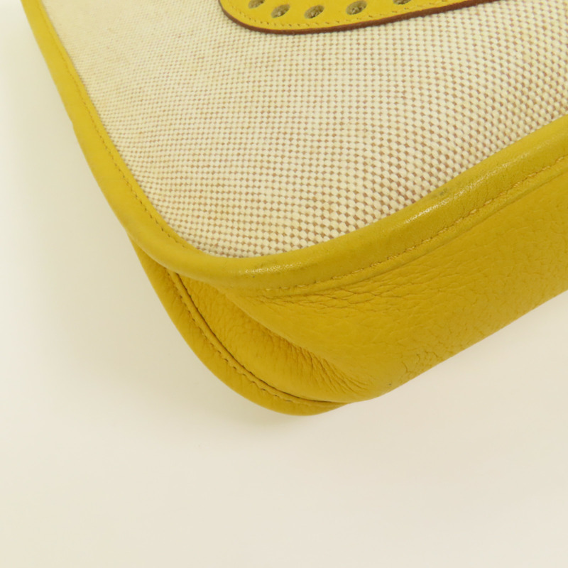 HERMES 帆布/皮革Evelyne PM銀扣肩背袋Soleil-14