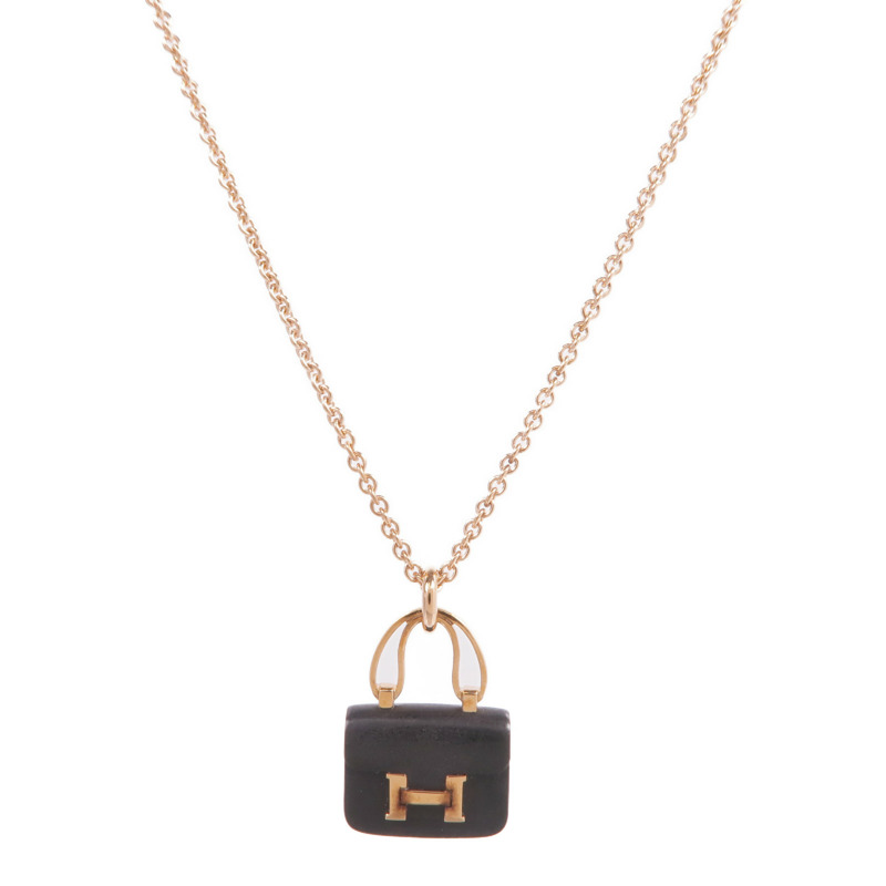 HERMES 18K玫瑰金Pendentif Amulettes Constance翡翠項鍊-0