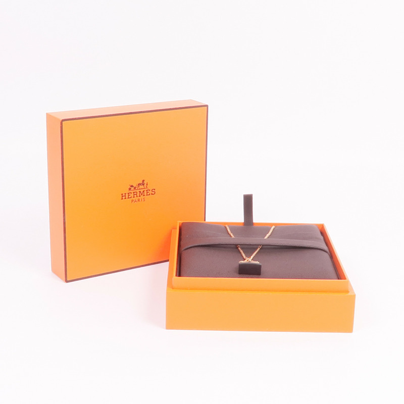 HERMES 18K玫瑰金Pendentif Amulettes Kelly翡翠項鍊-7