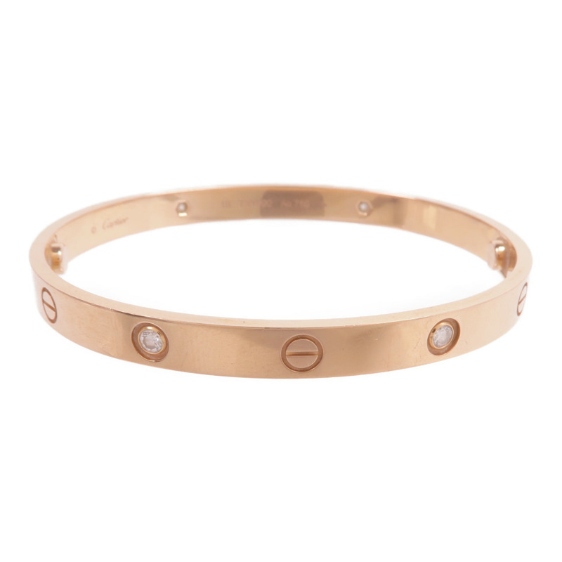 CARTIER 18K玫瑰金Love Bracelet 4 Diamonds鑽石手鐲Cartier#19-1