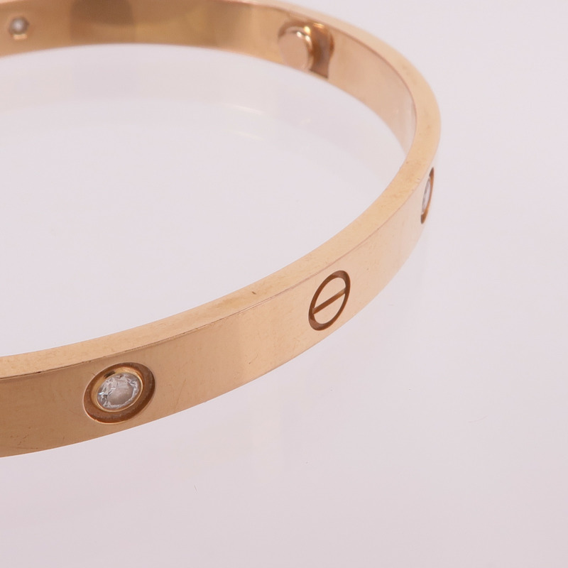 CARTIER 18K玫瑰金Love Bracelet 4 Diamonds鑽石手鐲Cartier#19-9