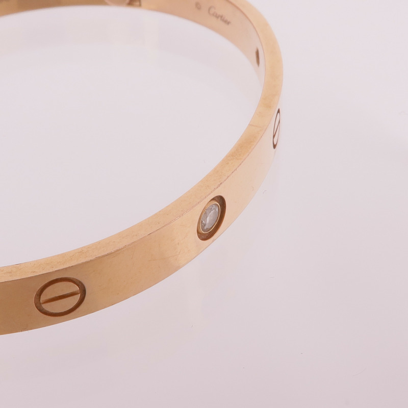 CARTIER 18K玫瑰金Love Bracelet 4 Diamonds鑽石手鐲Cartier#19-10