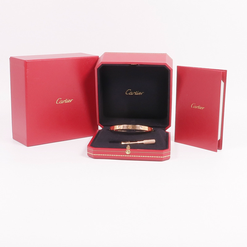 CARTIER 18K玫瑰金Love Bracelet 4 Diamonds鑽石手鐲Cartier#19-11