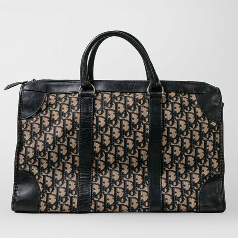 🧠小浮気見世物小屋🧠 法國製🇫🇷Christian Dior Vintage Trotter 經典老花波士頓包｜海軍藍織紋