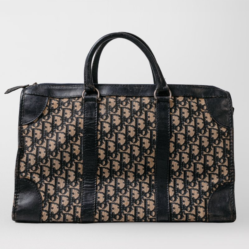 🧠小浮気見世物小屋🧠 法國製🇫🇷Christian Dior Vintage Trotter 經典老花波士頓包｜海軍藍織紋-0