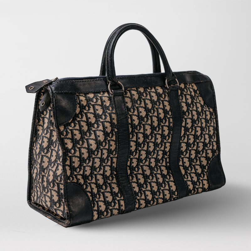 🧠小浮気見世物小屋🧠 法國製🇫🇷Christian Dior Vintage Trotter 經典老花波士頓包｜海軍藍織紋-7