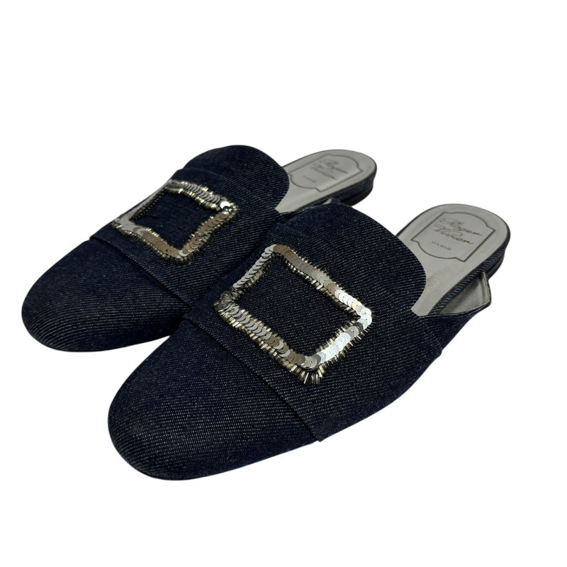 【美收精品】ROGER VIVIER 藍色牛仔布拖鞋 4-563-1