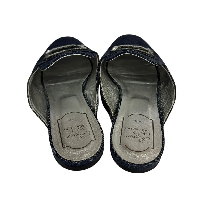 【美收精品】ROGER VIVIER 藍色牛仔布拖鞋 4-563-3