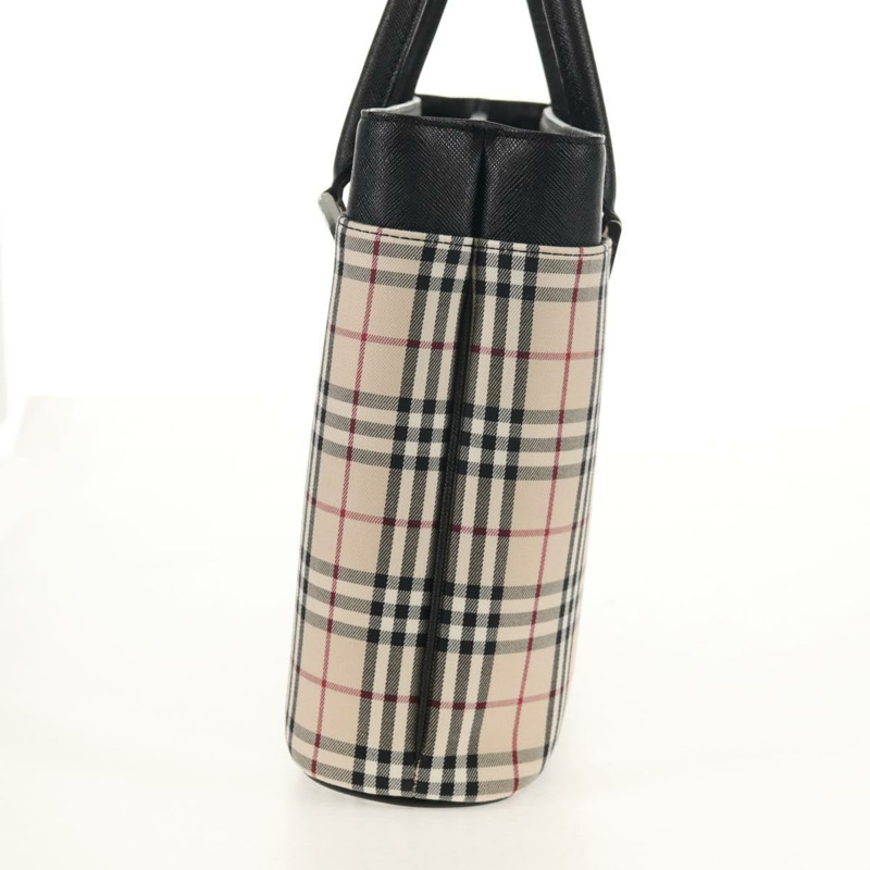 【日本直送】BURBERRY Nova 格紋手提包 帆布 米色 銀色 正品 am9603A-3