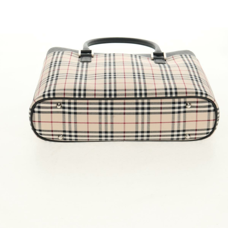 【日本直送】BURBERRY Nova 格紋手提包 帆布 米色 銀色 正品 am9603A-4