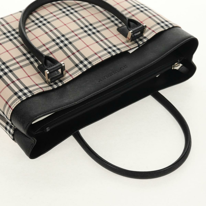 【日本直送】BURBERRY Nova 格紋手提包 帆布 米色 銀色 正品 am9603A-5