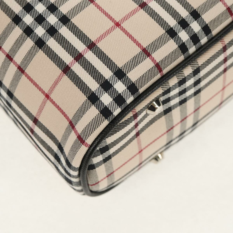 【日本直送】BURBERRY Nova 格紋手提包 帆布 米色 銀色 正品 am9603A-8