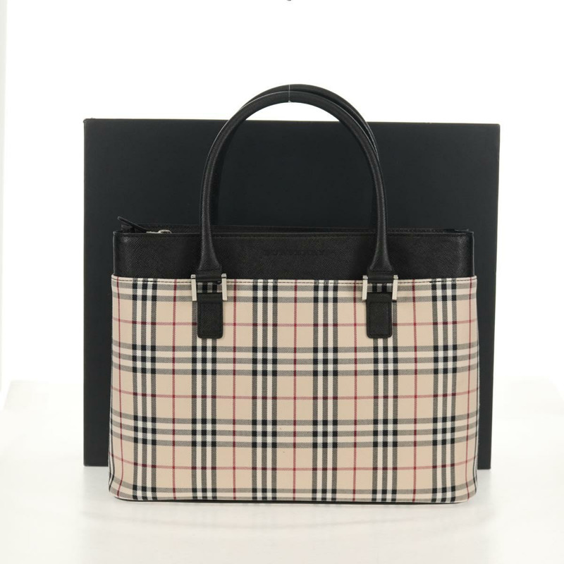 【日本直送】BURBERRY Nova 格紋手提包 帆布 米色 銀色 正品 am9603A-11