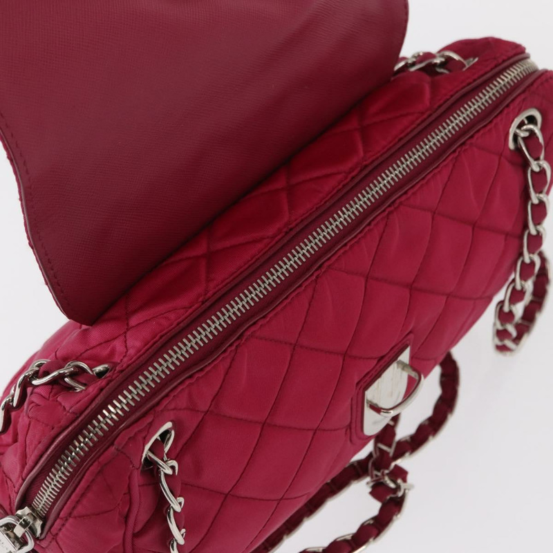 【日本直送】PRADA 尼龍粉紅銀色鏈條單肩包 正品 153853-9