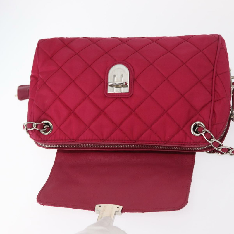 【日本直送】PRADA 尼龍粉紅銀色鏈條單肩包 正品 153853-19