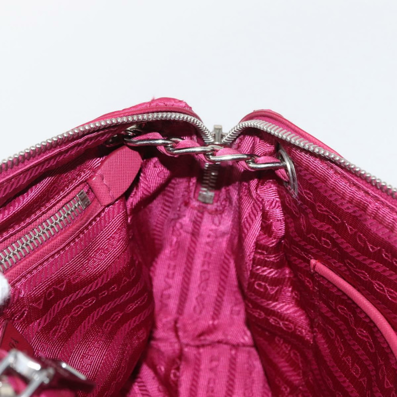 【日本直送】PRADA 尼龍粉紅銀色鏈條單肩包 正品 153853-21