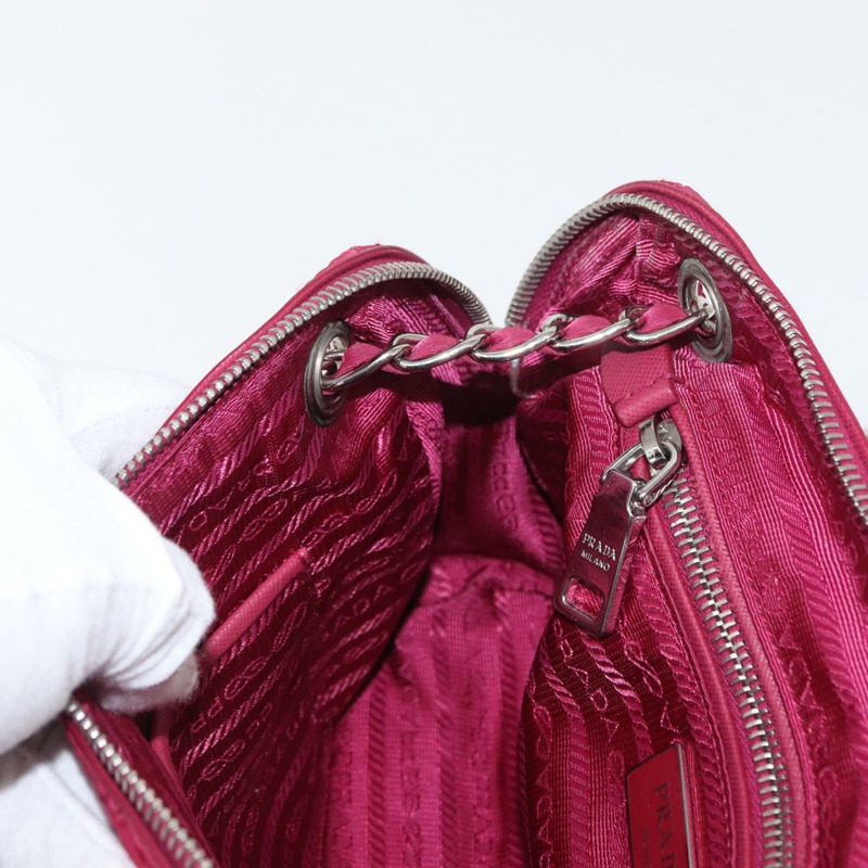 【日本直送】PRADA 尼龍粉紅銀色鏈條單肩包 正品 153853-22
