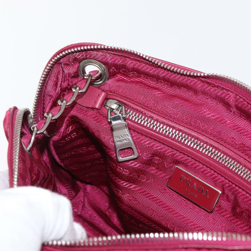 【日本直送】PRADA 尼龍粉紅銀色鏈條單肩包 正品 153853-23