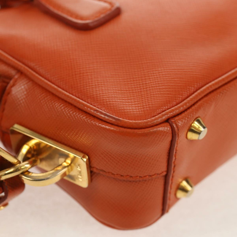 【日本直送】PRADA Galleria 手提包，Safiano 皮革，橙色/金色雙肩包，正品，貨號 153909V-17