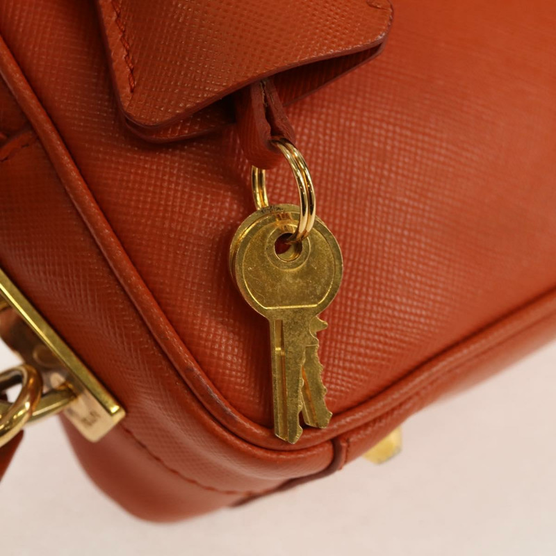 【日本直送】PRADA Galleria 手提包，Safiano 皮革，橙色/金色雙肩包，正品，貨號 153909V-21